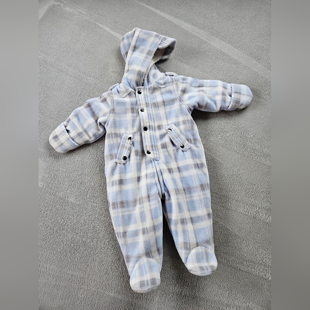 First Impressions Blue and Gray Plaid Hooded Footie